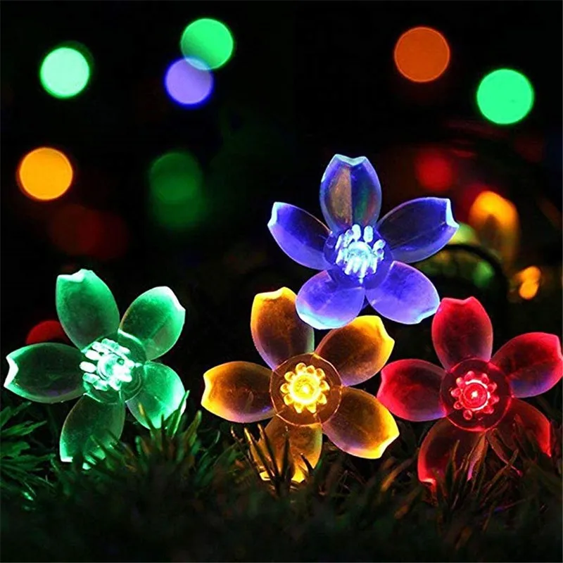 

New 50 LEDS 7M Peach Flower Solar Lamp Power LED String Fairy Lights Solar Garlands Garden Home Christmas Decor For Outdoor
