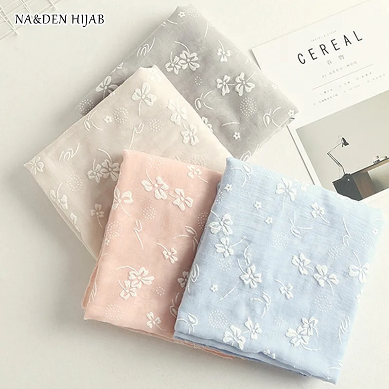 

NEW soft color scarf flower print embossed fashion hijab women scarves and shawls brand wrap soft muffler islamic hijabs