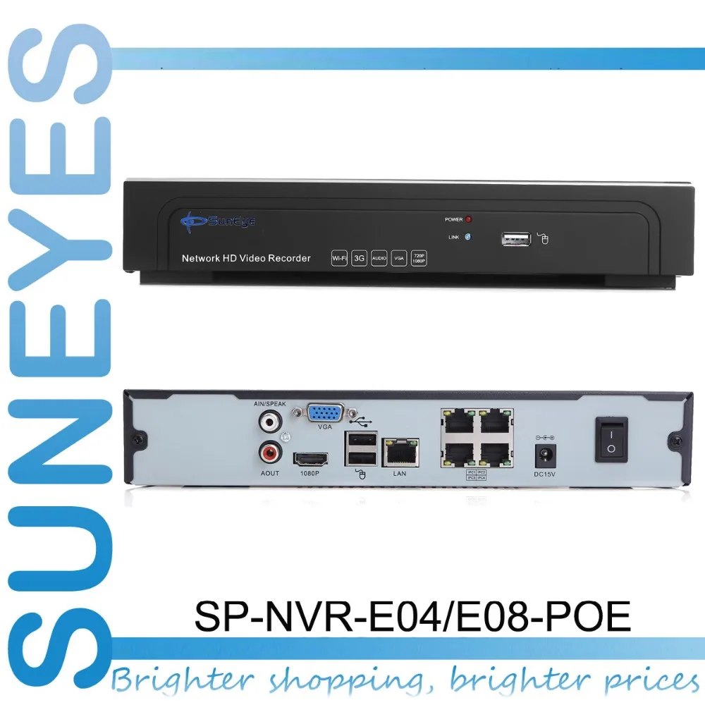 SunEyes SP-NVR-EH04/EH08-POE P2P 4ch/8ch POE сеть NVR HD видео Регистраторы 720 P/1080 P ONVIF 1080 HDMI Выход 1U |