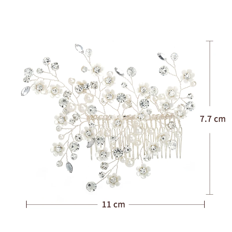 Fashion White Small Flowers Crystal Pearls Bridal Hair Combs Clips Wedding Ornaments Jewelry for Bride | Украшения и аксессуары