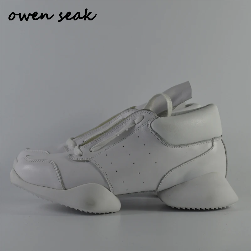 Owen Seak/Женская обувь на подкове; роскошные кроссовки до щиколотки на шнуровке; ботинки из натуральной кожи; повседневные брендовые кроссовки на плоской подошве; Цвет черный, белый