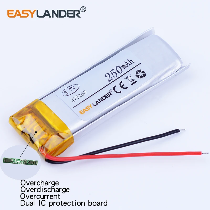 10pcs/Lot 471163 3.7V 250mAh Rechargeable Lithium Li Polymer Li-ion Battery For Bluetooth Headset Mp3 MP4 DVR GPS PSP PDA tools |