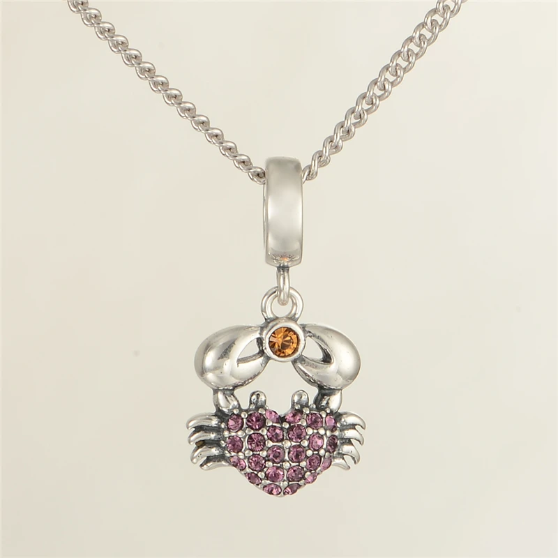 Подвеска в виде краба из серебра 925 пробы с фианитом|crab charm|drop charmcharm charm |
