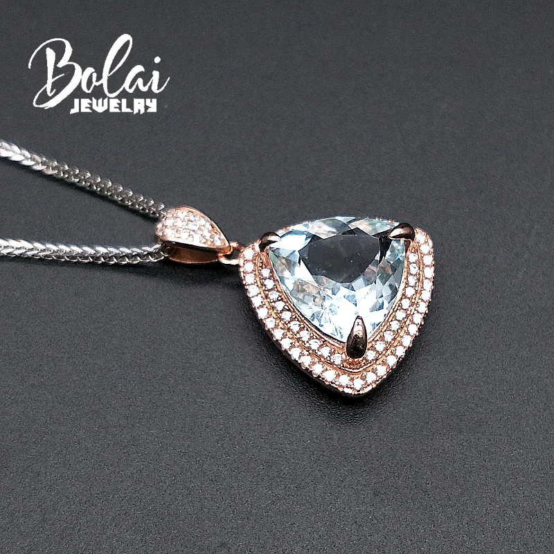 

Bolaijewelry,white aquamarine pendant natural gemstone triangle 12mm 925 sterling silver fine jewelry for women birthday gifts