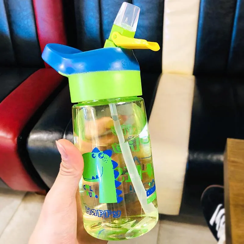 Green dinosaur 500 мл, 3 цвета, Детские Бутылочки для воды, детские чашки для новорожденных, для детей, для обучения кормлению, солома для питья сока, бутылка BPA, для детей - Цвет: Green dinosaur