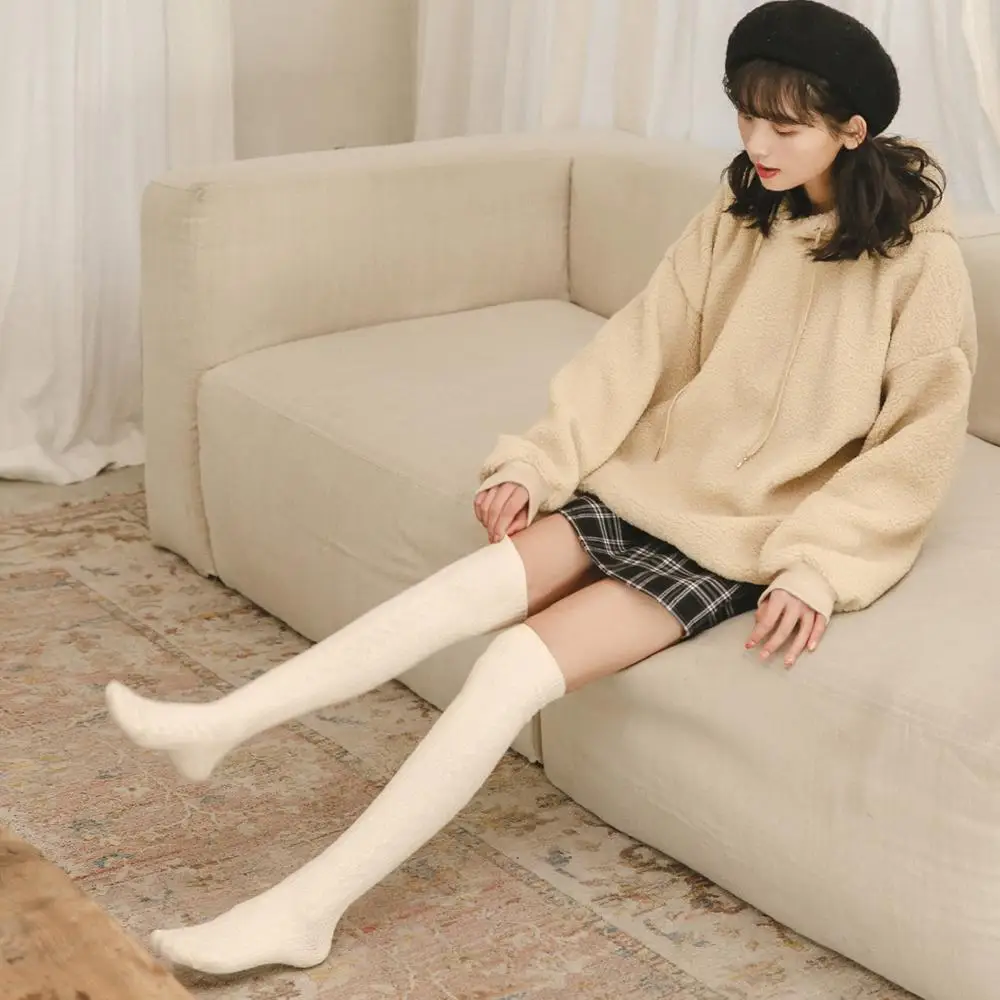 Caramell 1Pair Kawaii Stocking Women Socks Sweet Girls Long Sweater Warm Knee High Cute Soft Cozy Over | Женская одежда