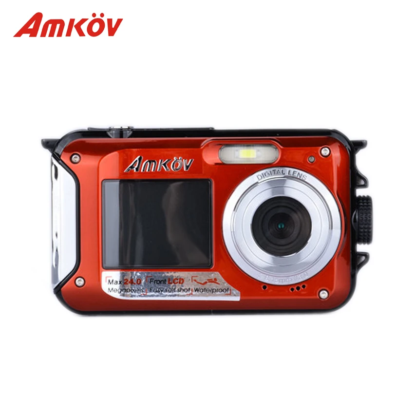 Высокое Качество AMKOV W599 Водонепроницаемый 24MP Цифровые Камеры Двойные Экраны Мини