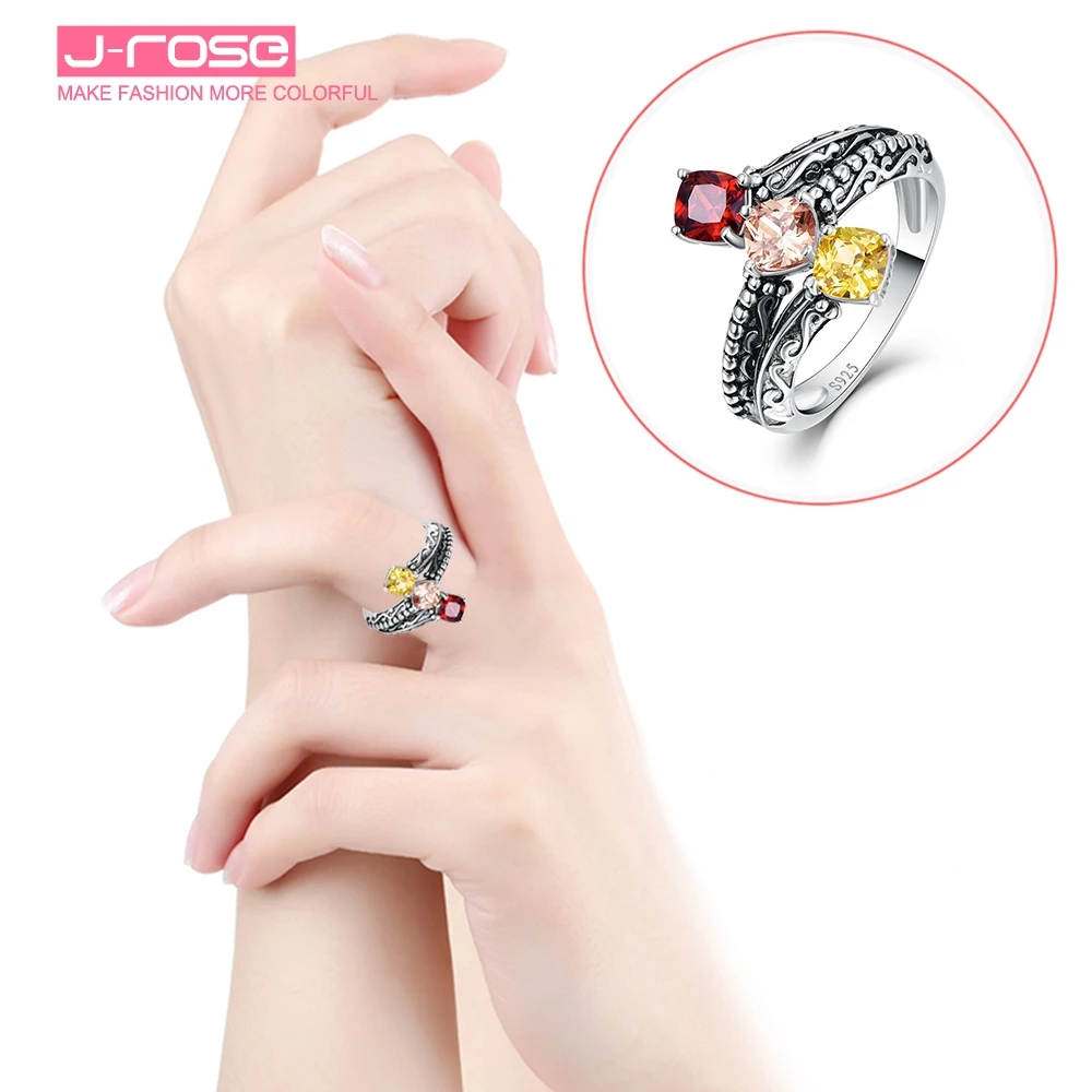 Женское вечернее кольцо Jrose 5*5 мм из 3 камней Morganite &amp Гранат 100% Серебро 925 пробы