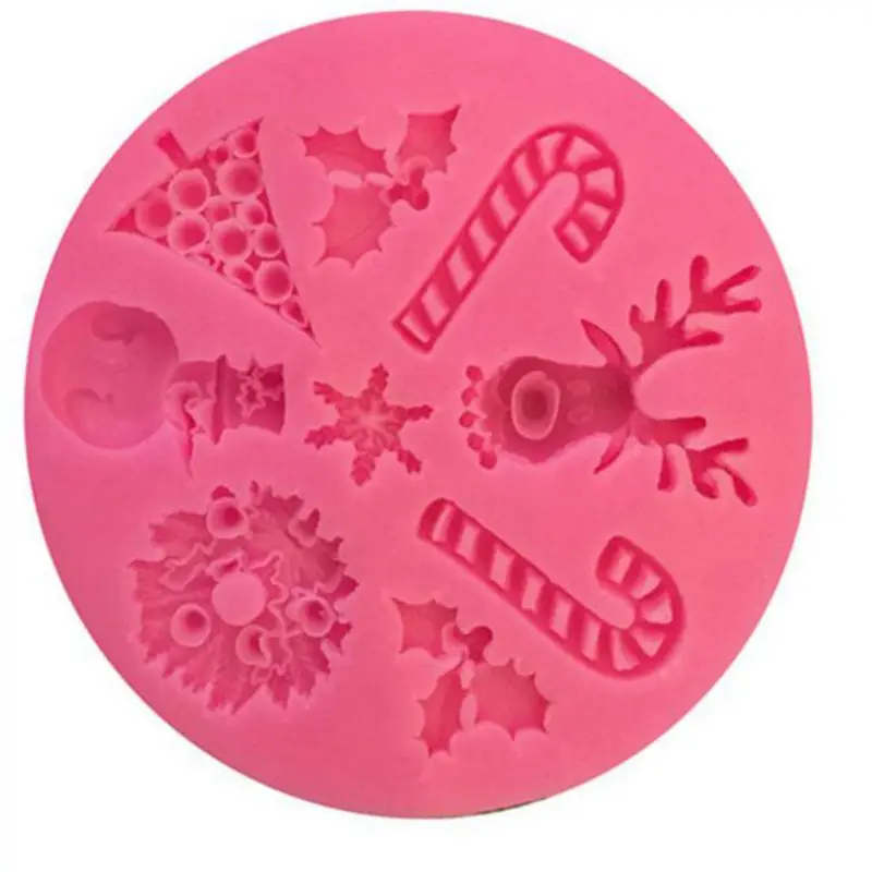 1 шт. розовый круглый Санта костыль Олень Снежинка помадка торт силиконовые формы