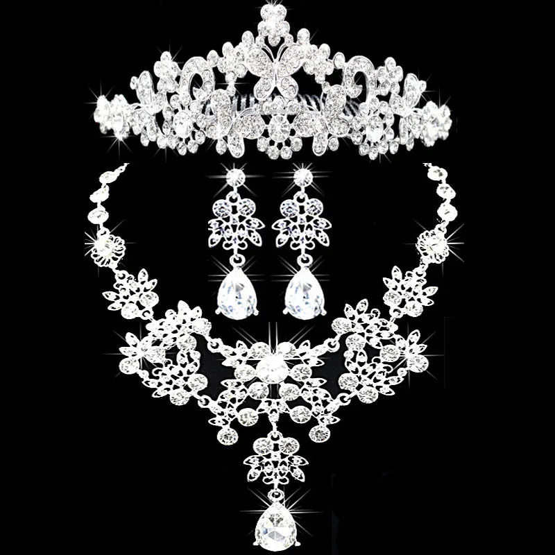Fig Joia nupcial тиара Colar e Brinco Conjunto Coroa тиара де страз Acessórios сделать Casamento Свадебные Joias де cristal - Окраска металла: Fig