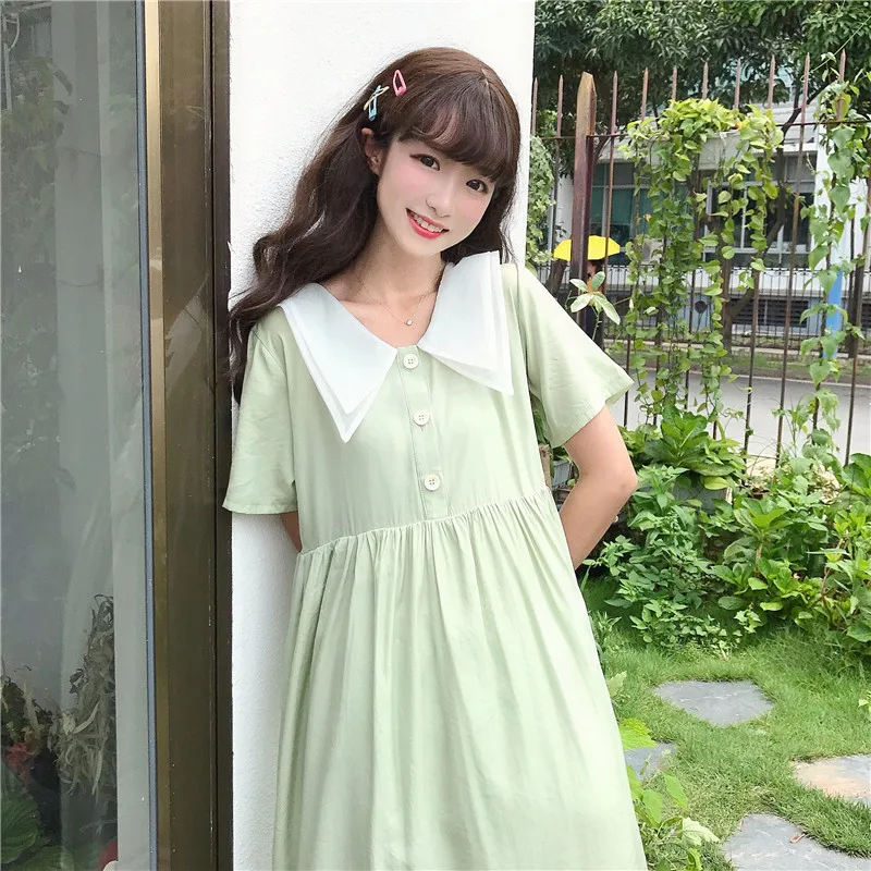 Японский Стиль с милым бантом кружевное платье воротником в кукольном стиле