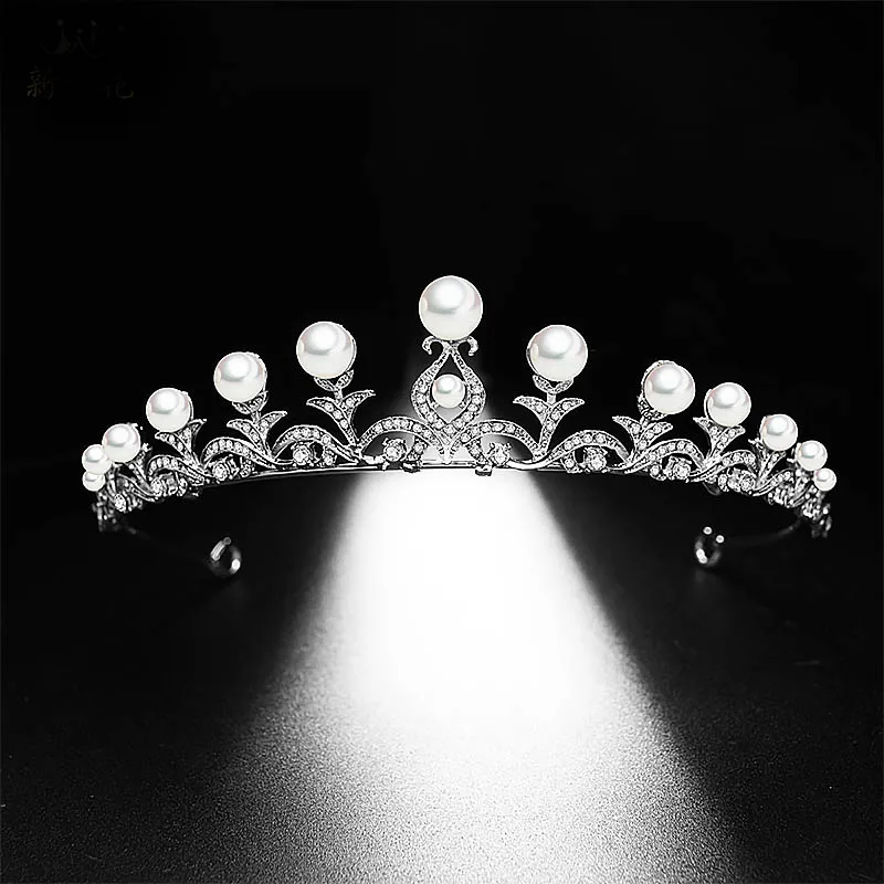 Серебряный Цвет лист Queen Princess Диадема жемчужные стразы невесты тиара и корона