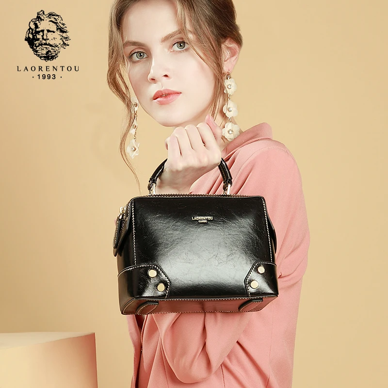 Женская кожаная сумка мессенджер LAORENTOU винтажная однотонная маленькая через