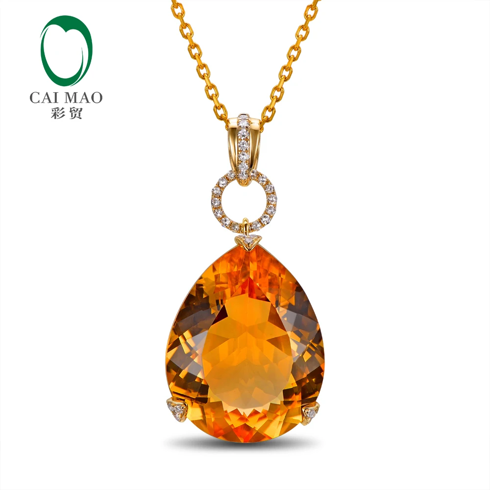 12.87ct натуральный цитрин и 0.13ct H SI1 бриллианты 18K желтое золото подвеска|pendant gold|gold