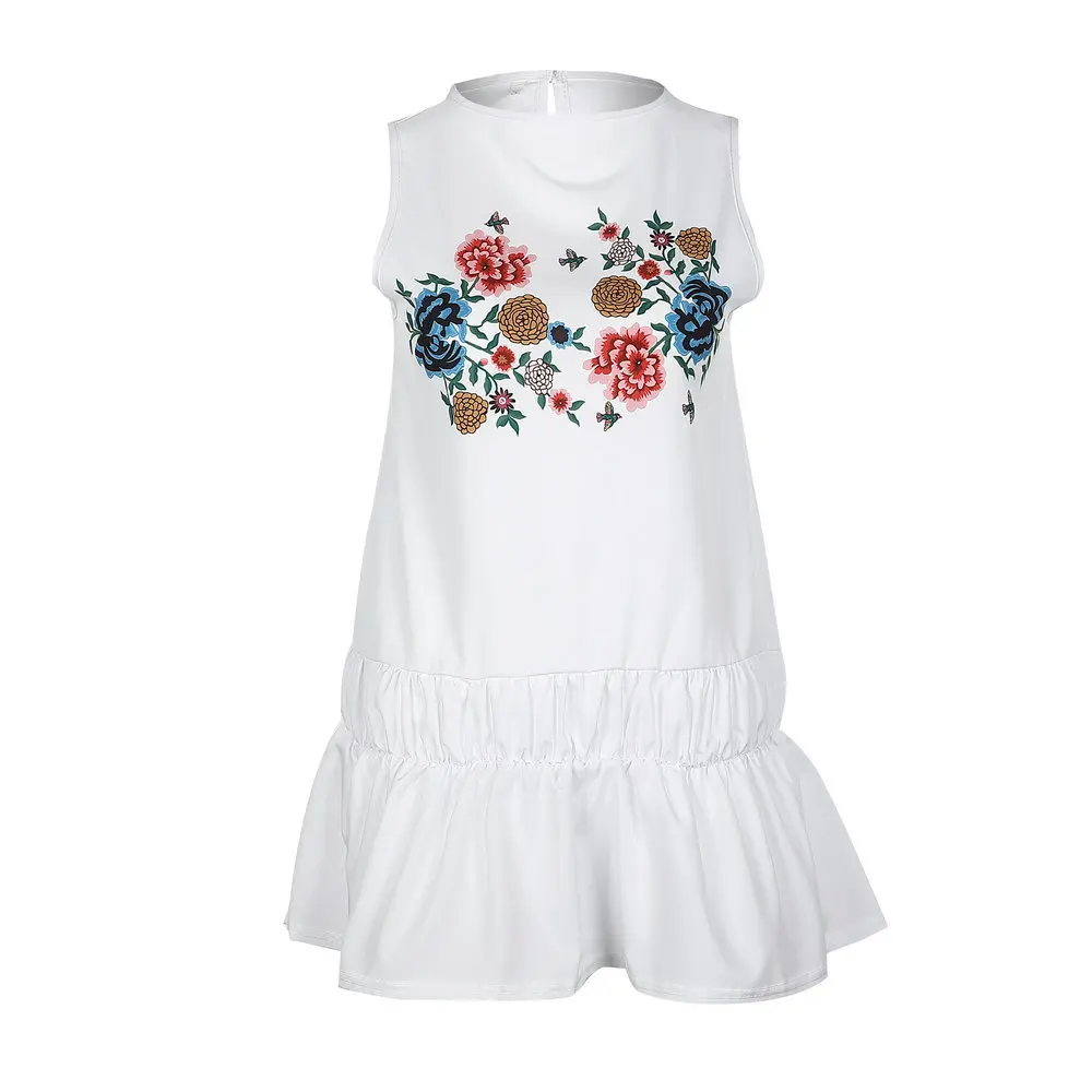 Милая девушка Стиль Цветочный Принт Свободные Повседневное без рукавов платье