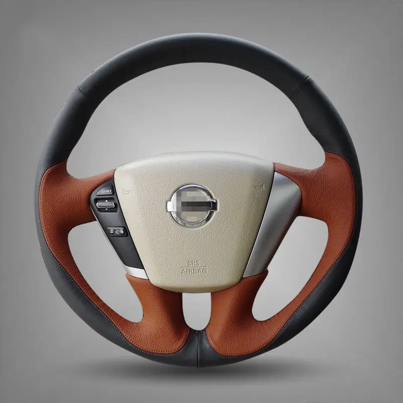 

Hand Sew Black Brown Leather Steering Wheel Cover for Nissan Teana 2008-2012 Murano 2009-2014