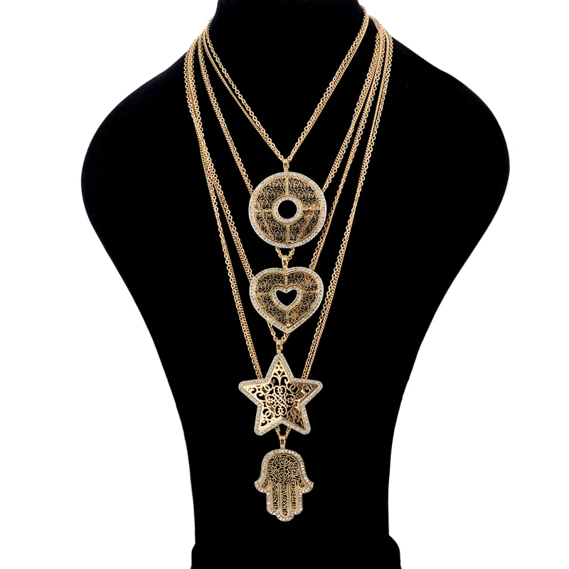 CHICVIE Длинные ожерелья золотого цвета с кристаллами для женщин Фатима кулоны от