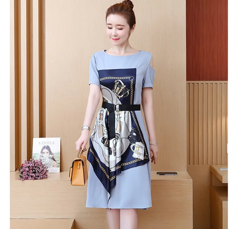 Light blue UHYTGF женские платья 5XL размера плюс Бандажное платье с коротким рукавом и открытыми плечами летнее платье пуловер милые элегантные платья для девочек 152 - Цвет: Light blue