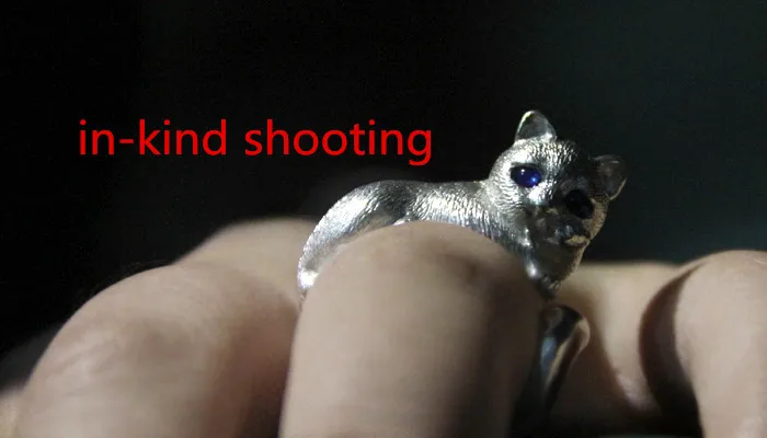 Новинка модное уникальное кольцо с милым котом оптом античное серебряное черным