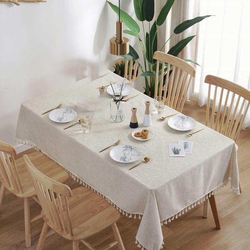 Solid Color Table Cloth Rectangular Tablecloth Dining Cover Decorative with Tassel Party Banquet | Дом и сад