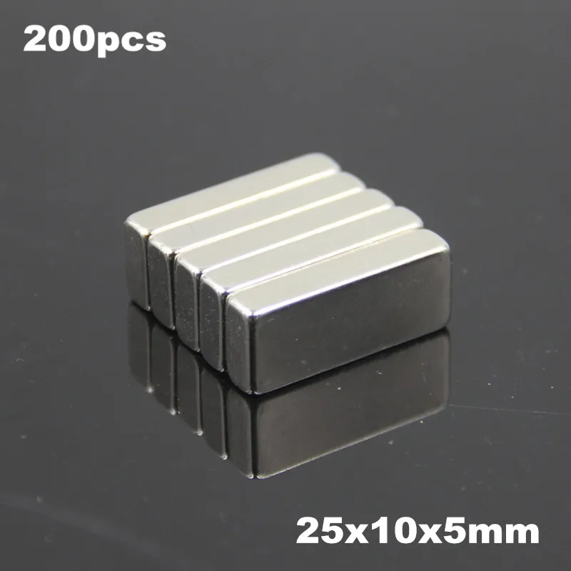 200 шт. 25x10x5 мм супер мощный сильный редкоземельных Блок из Неодимового Магнита Неодим N35 Магниты F25* 10*5 мм