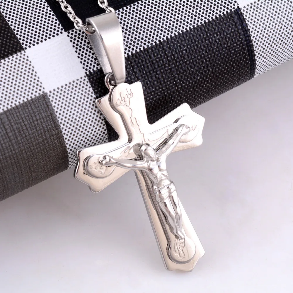 Цепочка с подвеской крестом из нержавеющей стали серебристого цвета 100|steel cross