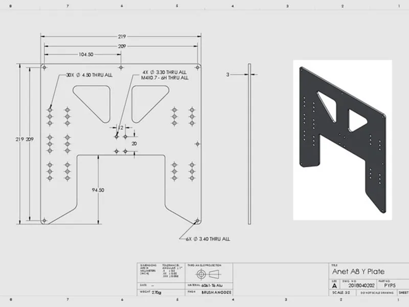 Новинка Anet A8 E10 Y каретка пластина A6 3D принтер модернизированная анодированная