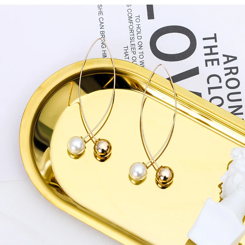 Korean cross pearl earrings for women long simple generous temperament T24 | Украшения и аксессуары