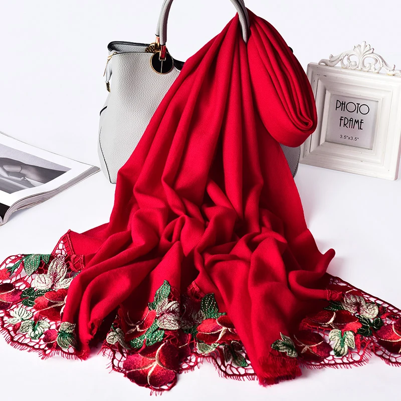 Шали и палантины из овечьей шерсти с цветочной вышивкой зимний буфаданский