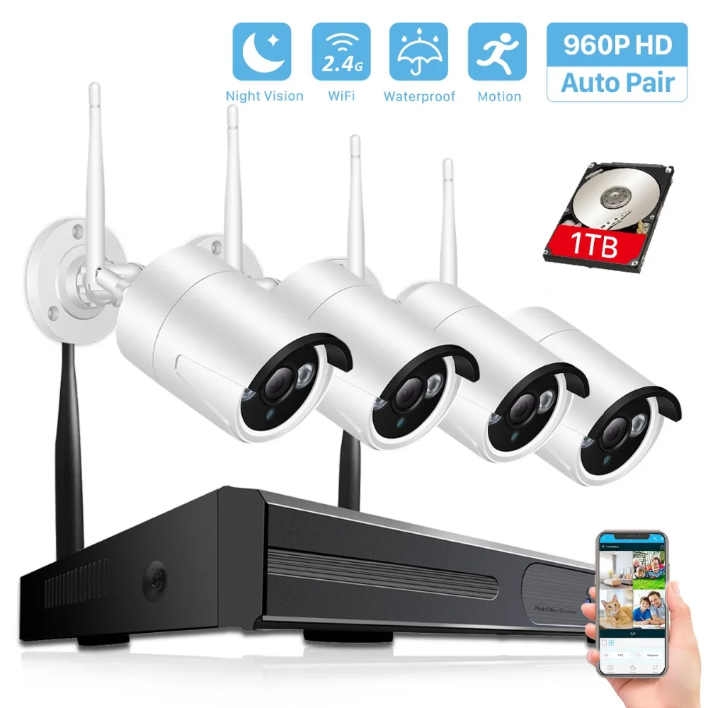 BESDER 8CH 1080 P HDMI Wi Fi NVR 4 шт. 1.3MP ИК Открытый всепогодный CCTV беспроводной IP камера
