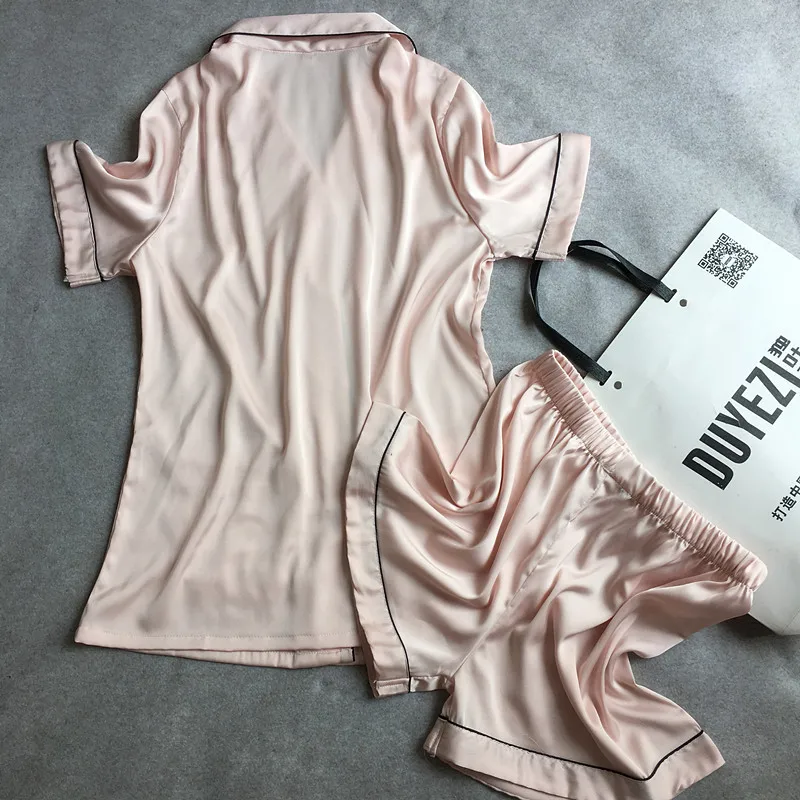 Укороченные штаны + топы с короткими рукавами комплекты пижам из шелкового