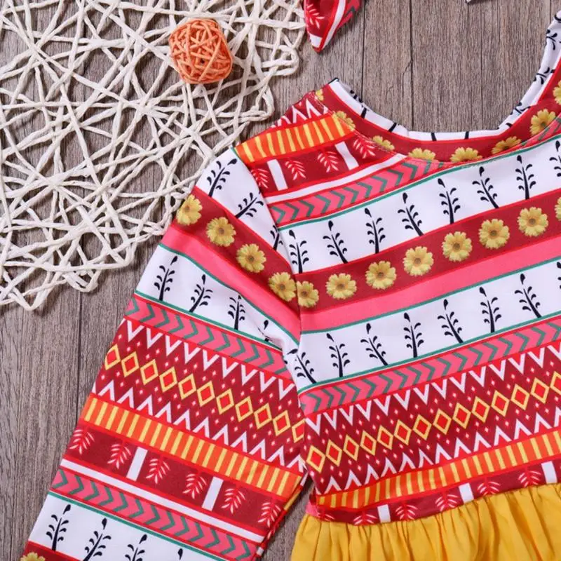 

2pcs Summer Ethnic Style Baby Girl Short Sleeve Floral Print Dress Headband