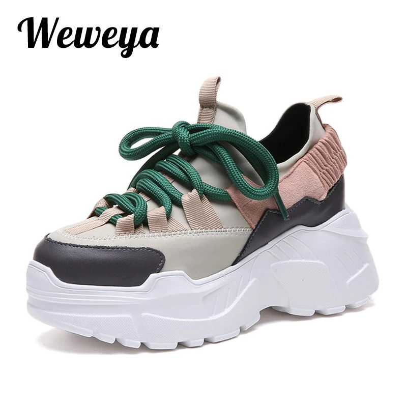 Женские кроссовки на платформе Weweya Повседневные Дышащие сетчатые массивной 8 см