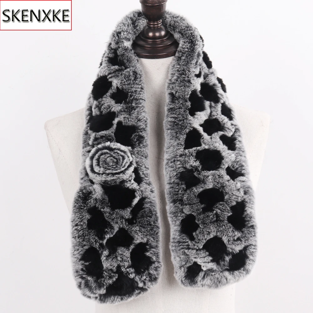 

New Knitted Real Rex Rabbit Fur Scarf Women Winter 100% Natural Rex Rabbit Fur Ring Muffle Lady Genuine Fur Scarves Shawl