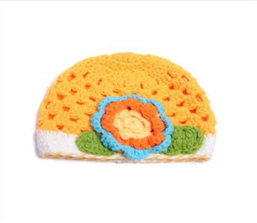 Модная новая детская шапка милая с большим цветком для маленьких девочек вязаная