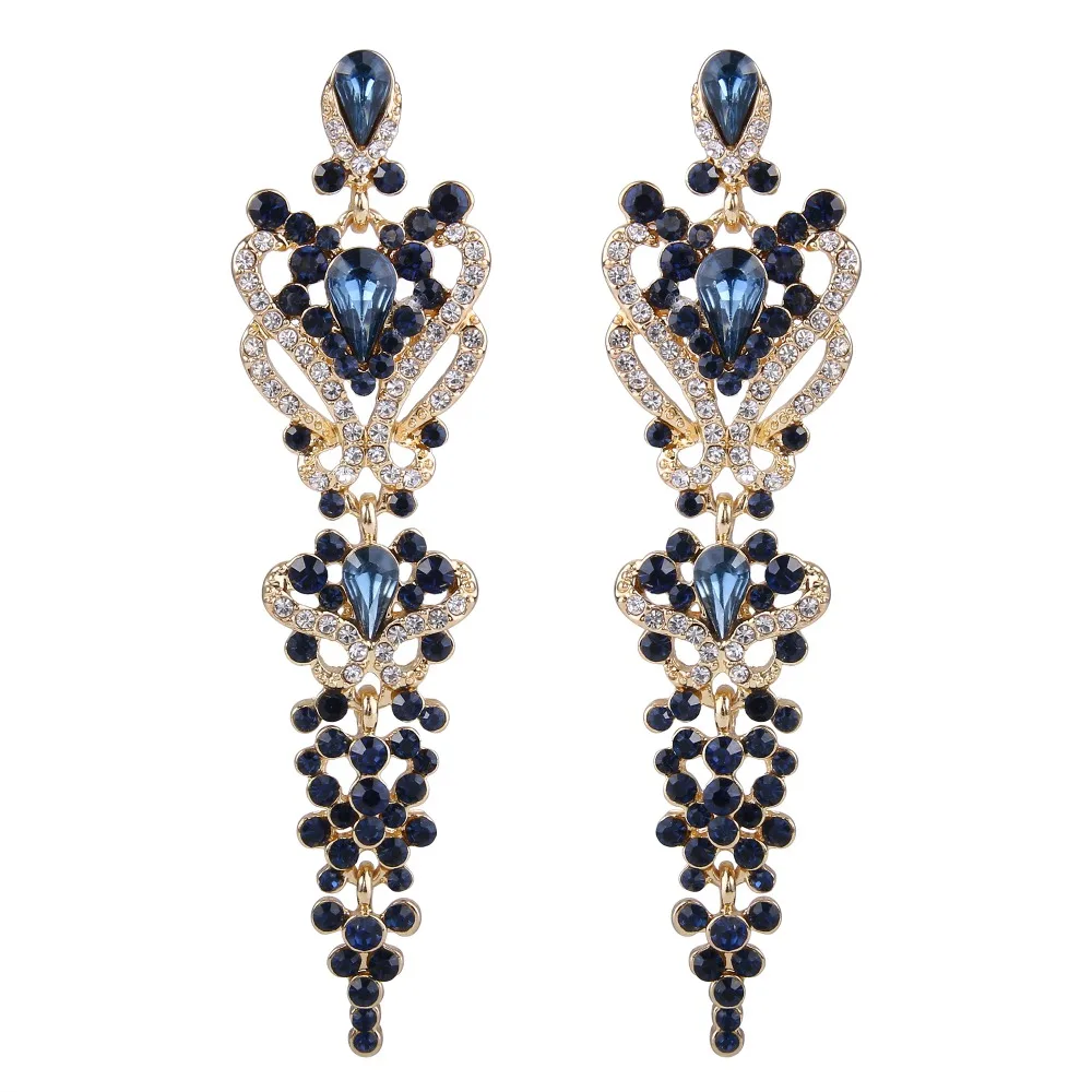Tuliper Heart Earrings Bridal Blue Austrian Crystal Rhinestone Wedding Dangle Women Jewelry Pendientes Earring | Украшения и