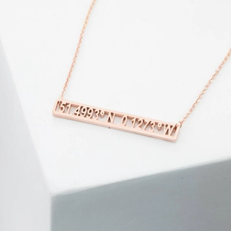 Gold Color Customized Coordinates Bar Pendant Necklace Vintage Jewelry Personalized Name Choker Custom Bijoux Kolye | Украшения и