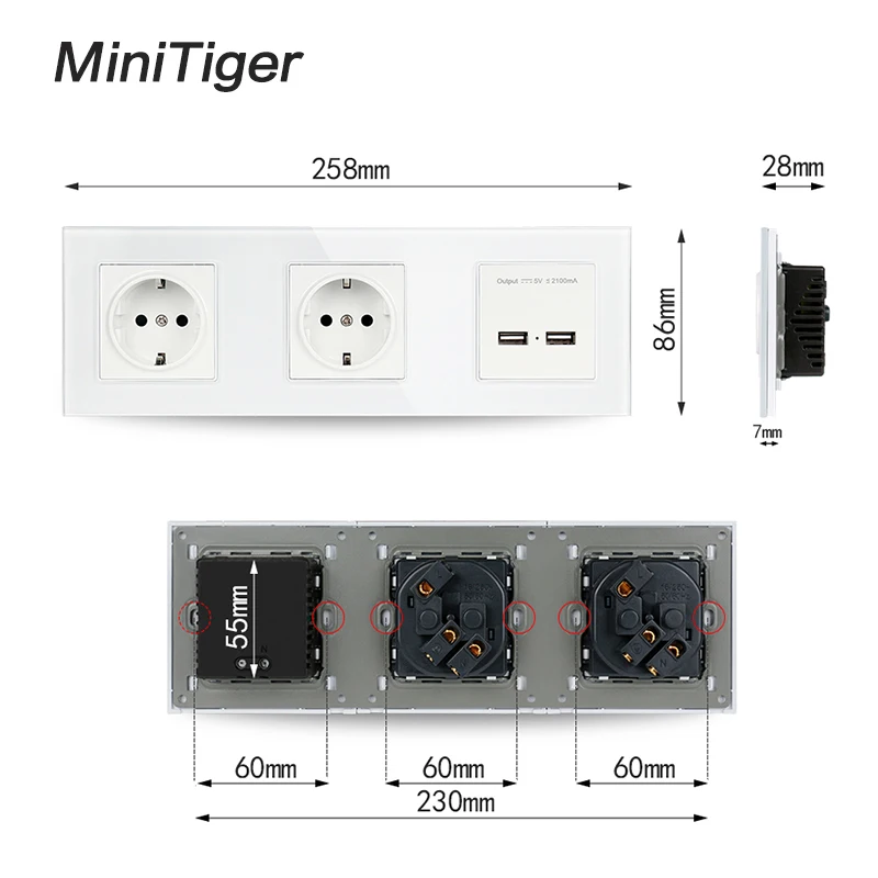 Настенная электрическая розетка Minitiger с двойным USB-портом 16 А 5 В 2 | Обустройство