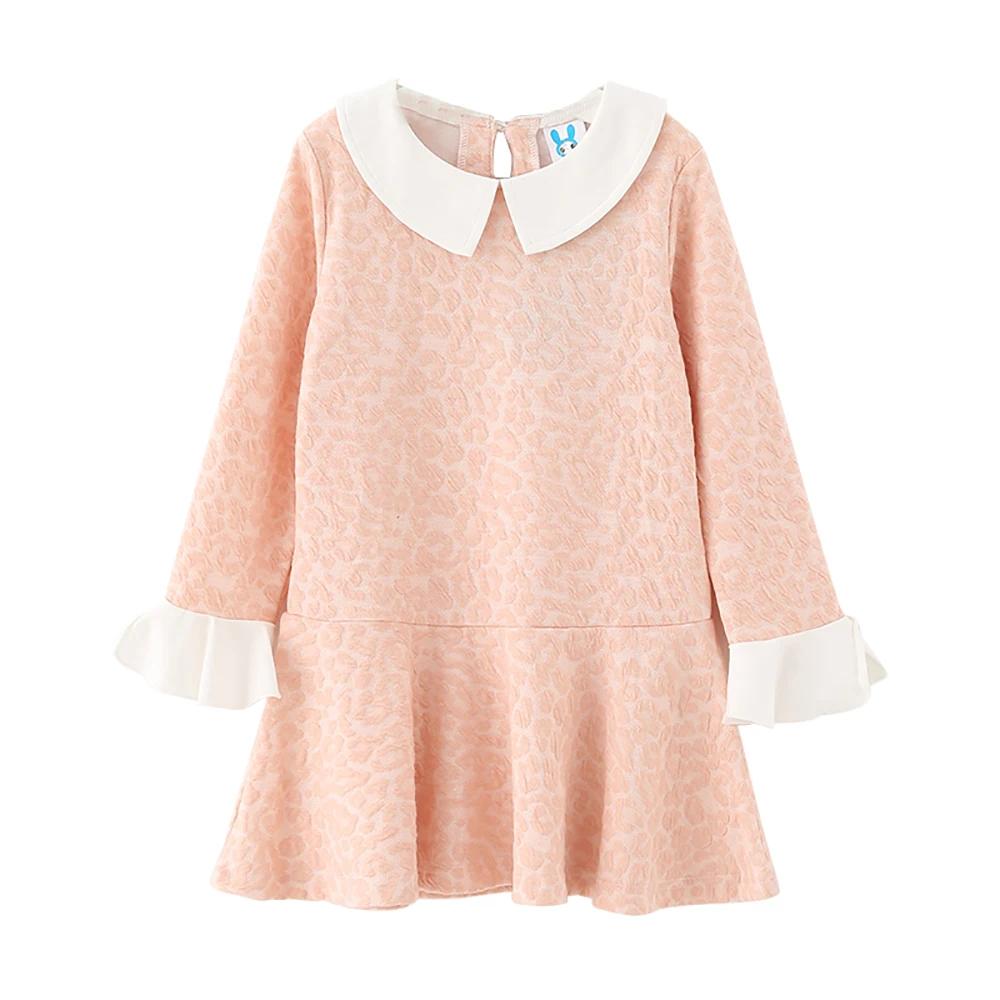 B-B18024 New Fashion Spring Girls Casual Dresses Early Summer Long Sleeve Princess Dress 5-13T Teenager Kids Solid color | Детская