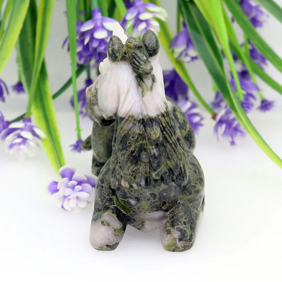 4.36"LOTUS JASPER Carving Unicorn Crystal Skull Crystal Realistic Healing Furnishing Articles Figurine MV58