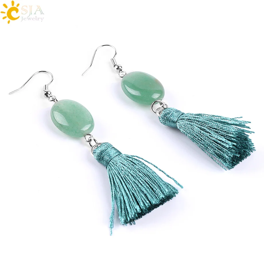 CSJA новые зеленые бахромы кисточки Китайские ветер этнические длинные серьги для