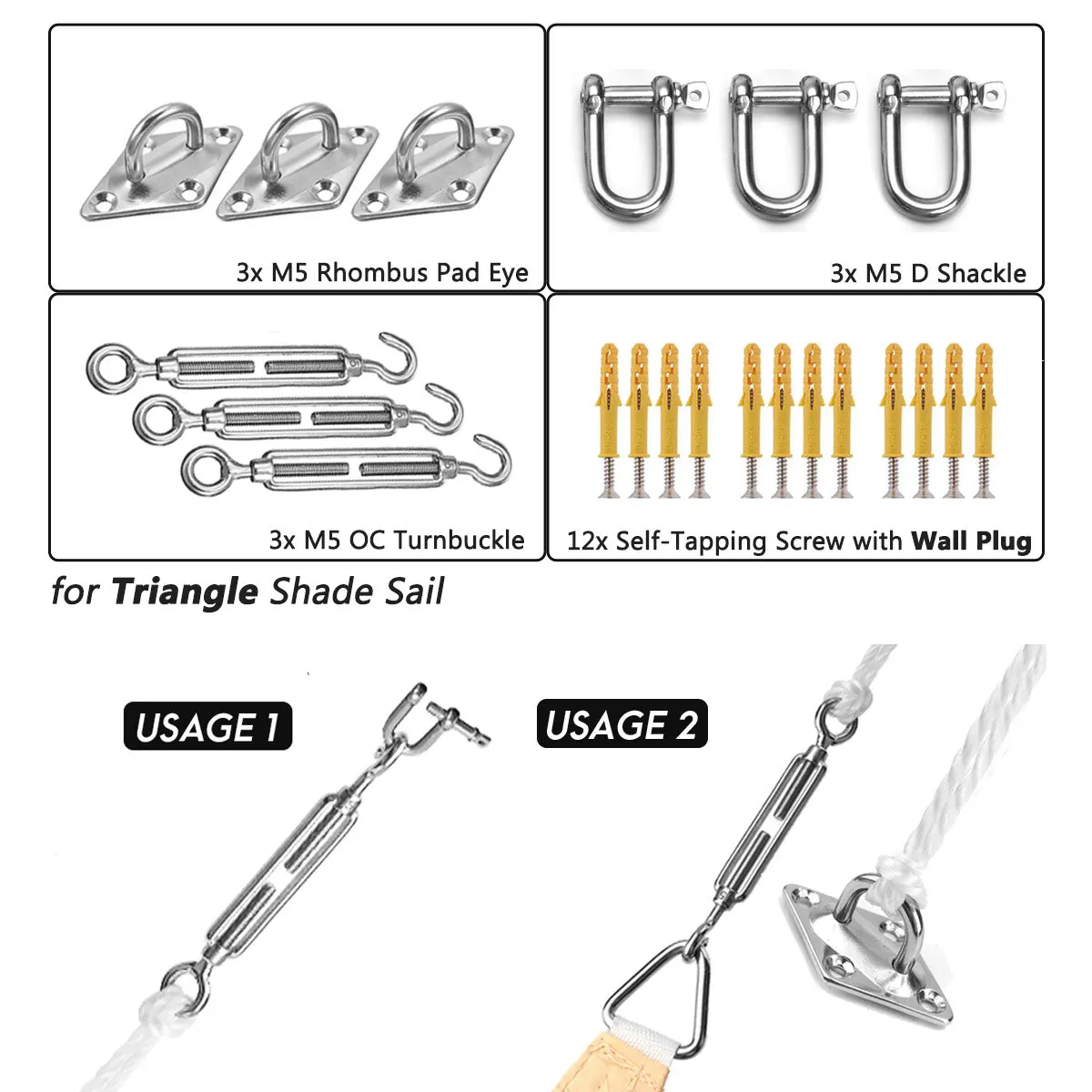 Fitting Kits 9 Металлическая фурнитура Нержавеющая сталь Натяжной тент солнце приют комплект фиттингов тент специальные фиксированной аксессуары тени аксессуары для парусного спорта - Цвет: Fitting Kits 9
