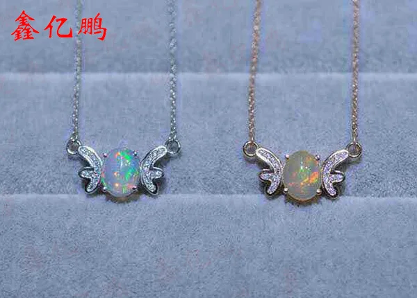 925 silver inlaid natural opal pendant necklace female