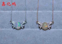925 silver inlaid natural opal pendant necklace female