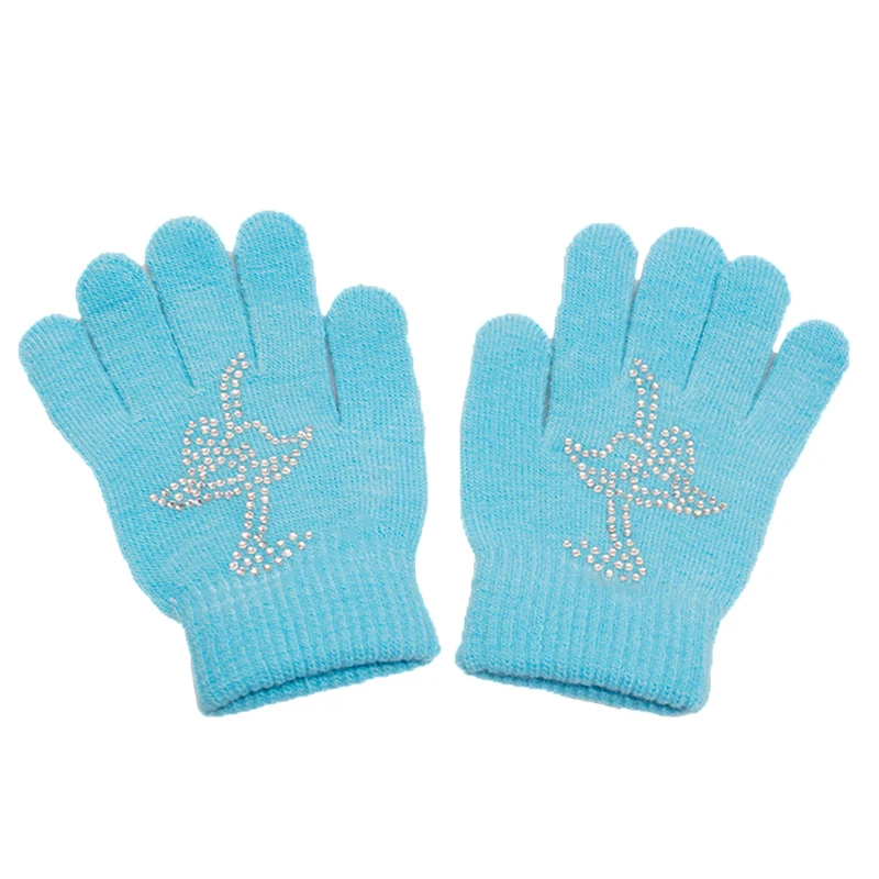 light blue 10 цветов, однотонные Волшебные наручные перчатки, перчатки для фигурного катания, тренировочные перчатки для катания на льду, теплые флисовые термозащитные Детские и взрослые Стразы для конькобежцев - Цвет: light blue
