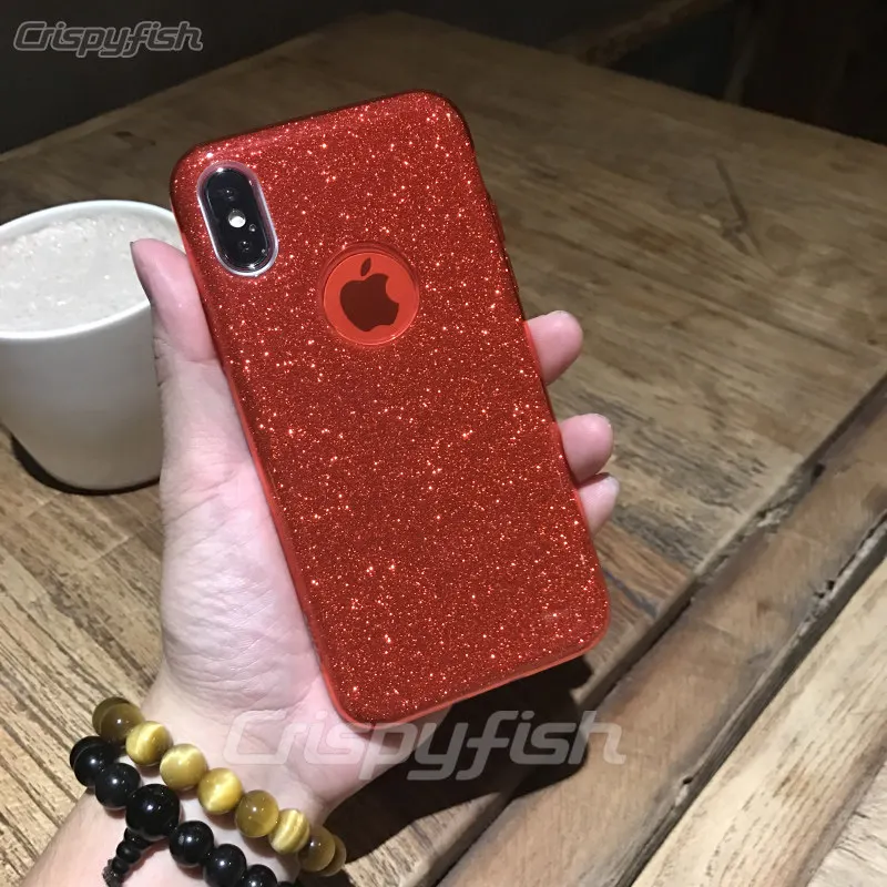 Блестящий Прозрачный мягкий ТПУ чехол для iPhone 7 8 Plus силиконовый чехол для iPhone 6 6s X XS XR XS MAX - Цвет: Red