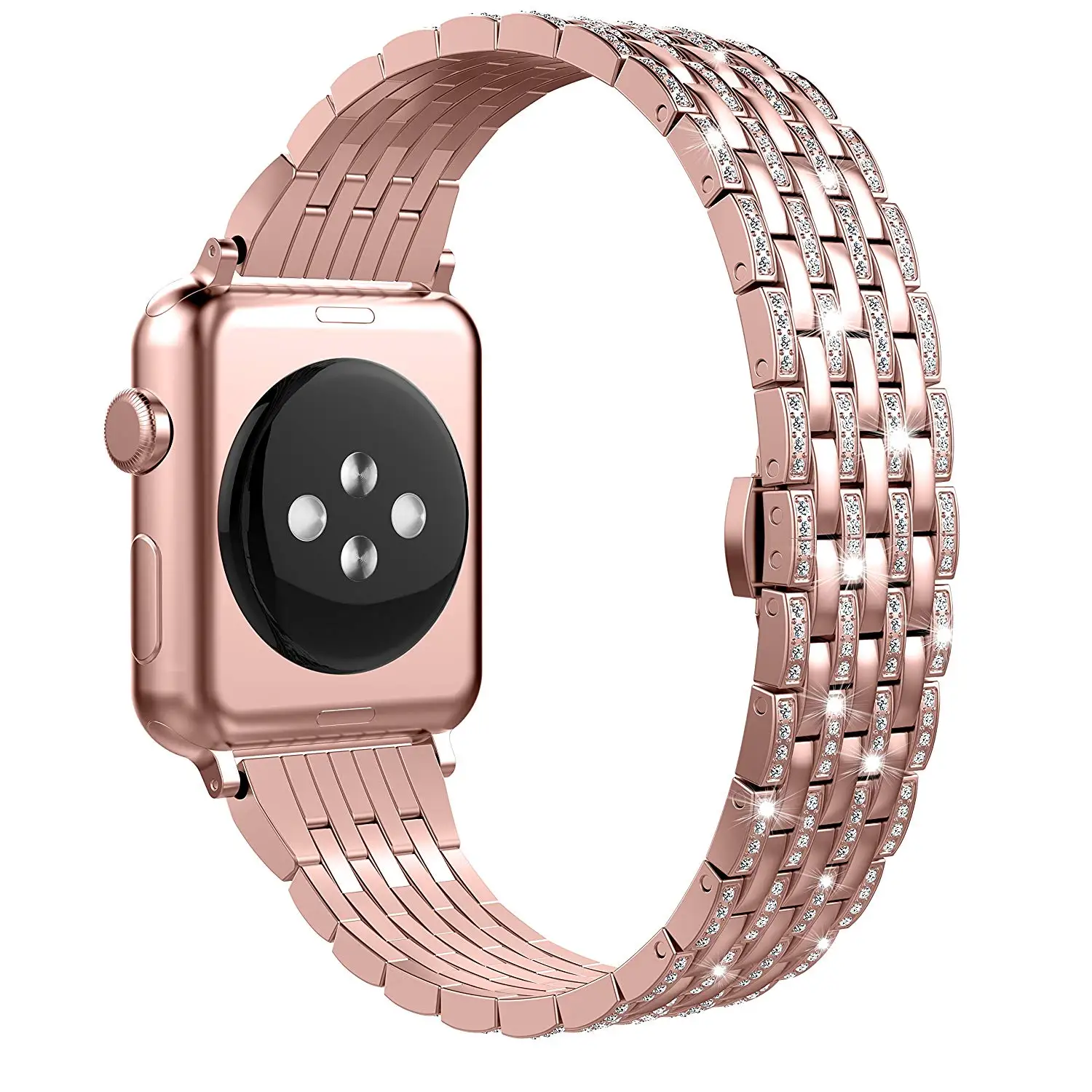 pink Роскошный металлический чехол со стразами для Apple Watch Series 5 4 3 2 ремешок из нержавеющей стали для iWatch браслет 38 42 мм 40 44 мм - Цвет ремешка: pink