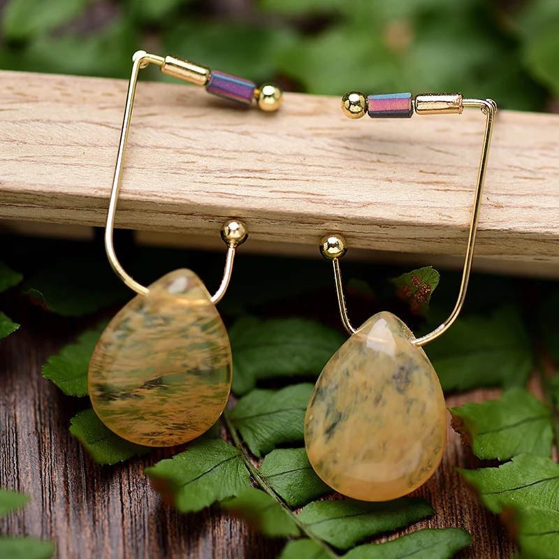 Модные новые висячие серьги с желтыми кристаллами золотого цвета из сплава