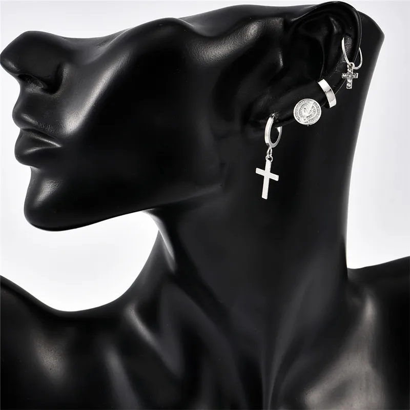 Винтажные серьги кольца с крестиком Mary 4 шт./компл. Женский блестящий кулон