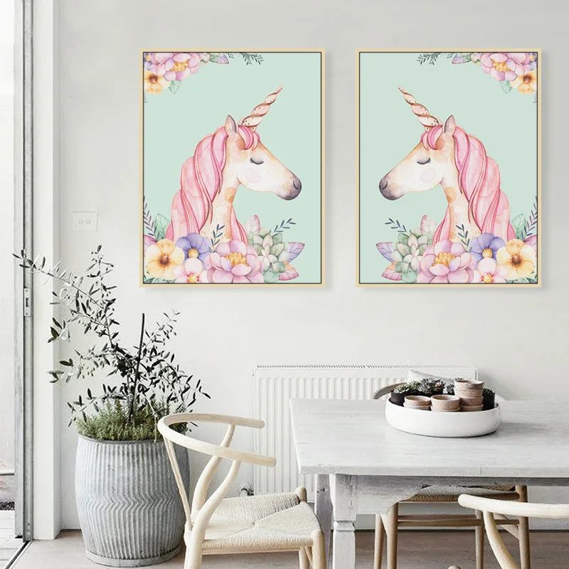 HHand draw мультфильм horseCanvas художественный Принт плакат набор настенные картины для